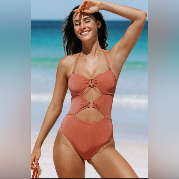 🧡 Cupshe Brook O-Ring Halter Cut-out One Piece Swimsuit - Picture 3 of 9